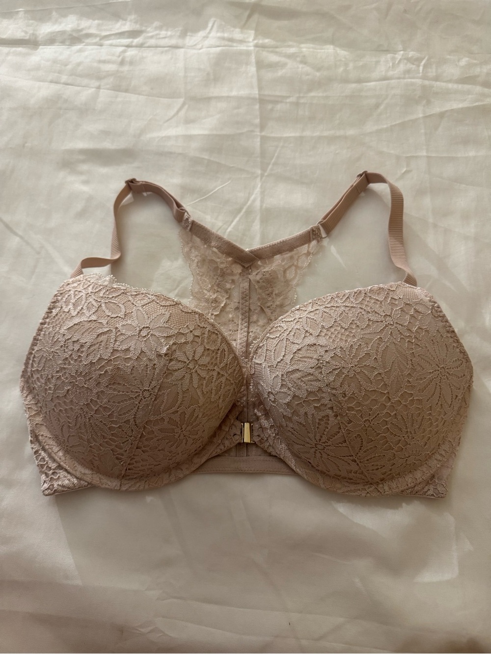 Auden Lace Front-Closure Racerback Bra in Blush